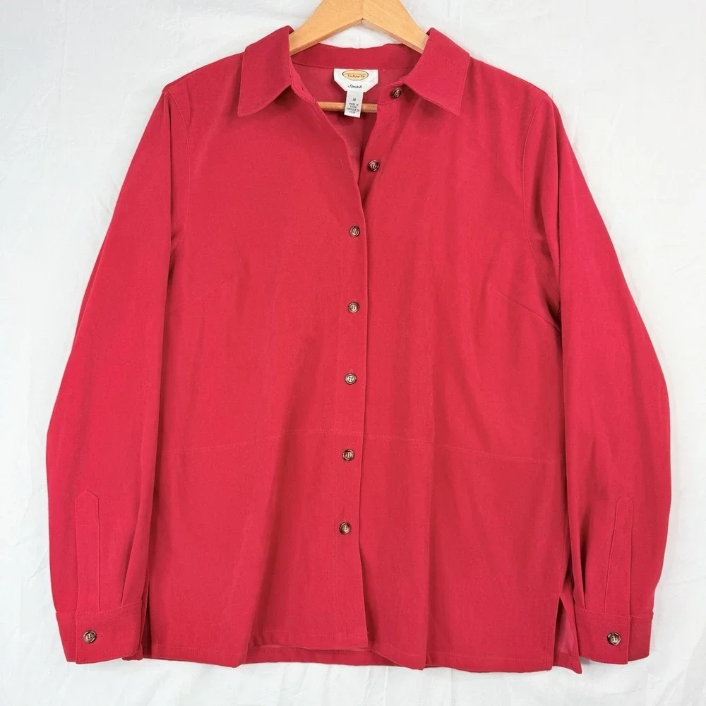Vintage Talbots Shirt SZ-M Stretch Ultra Suede‎ Faux Button Up Long Sleeve